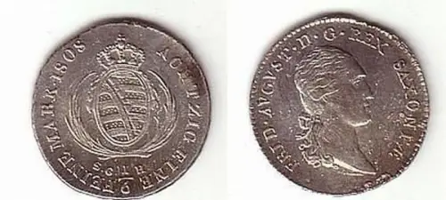 1/6 Taler Silber Münze Sachsen Friedrich August 1808