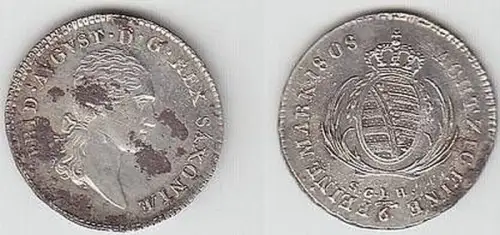 1/6 Taler Silber Münze Sachsen 1808