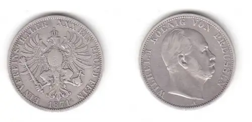 1 Vereinstaler Silber Münze Preussen 1871 A Wilhelm