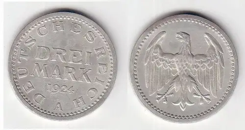 Silber Münze 3 Mark Weimarer Republik 1924 A vz (Mu6466)