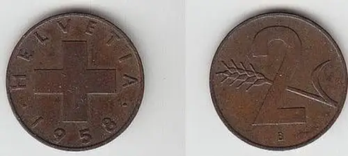 2 Rappen Kupfer Münze Schweiz 1958