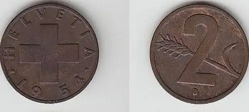 2 Rappen Kupfer Münze Schweiz 1954