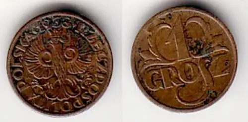1 Groszy Kupfer Münze Polen 1938