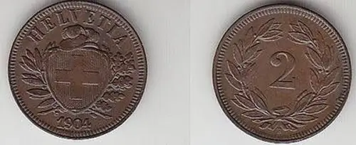 2 Rappen Kupfer Münze Schweiz 1904