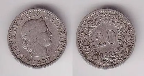 20 Rappen Nickel Münze Schweiz 1887 ss