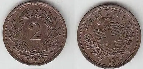 2 Rappen Kupfer Münze Schweiz 1879