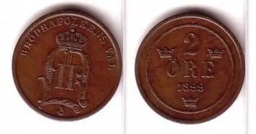 2 Öre Kupfer Münze Schweden 1899