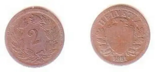 2 Rappen Kupfer Münze Schweiz 1851 A