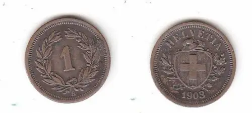 1 Rappen Kupfer Münze Schweiz 1903 B (114366)