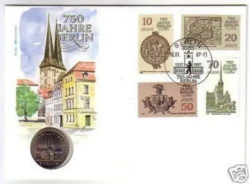 DDR Numisbrief 5 Mark Anti Berlin Nikolai Viertel 1987