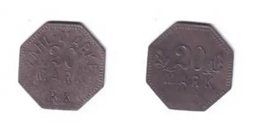 Zahlmarke 20 Mark Zink RK Gasthof Wiederitzsch um 1920