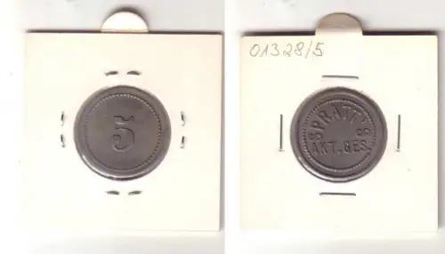 Ohne Ort (Berlin) 5 Privatnotgeld Zink Spratt's AKT. GES. um 1920