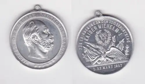 Preussen Aluminium MEDAILLE 1897 zum 100. Geburtstag Kaiser Wilhelm I. (152974)