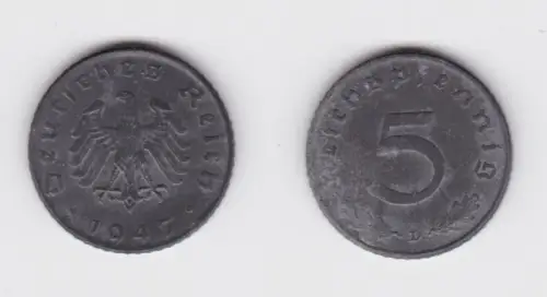 5 Pfennig Zink Münze alliierte Besatzung 1947 D Jäger 374 f.vz (134040)