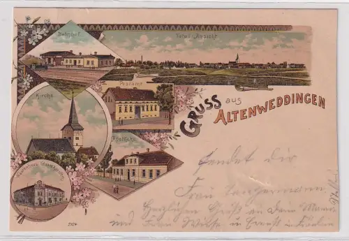 37496 Ak Lithographie Gruß aus Altenweddingen Apotheke, Bahnhof usw. 1898