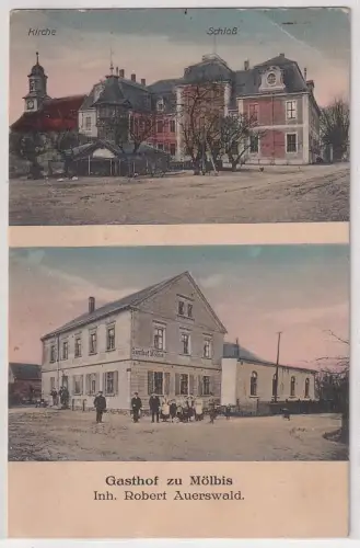 49351 Mehrbild Ak Gasthof zu  Mölbis, Kirche, Schloß um 1920