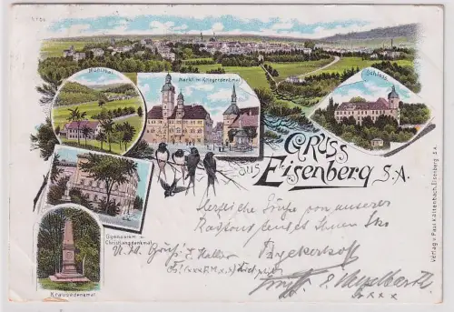 19377 Ak Lithographie Gruß aus Eisenberg S.-A. Gymnaisum usw. 1898