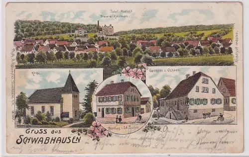 43601 Ak Lithographie Gruß aus Schwabhausen bei Gotha Gasthaus usw. 1909