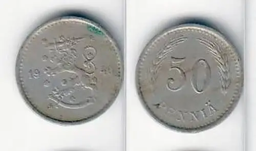 50 Penniä Nickel Münze Finnland 1921