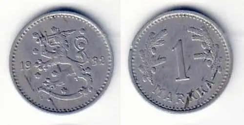 1 Markka Nickel Münze Finnland 1932