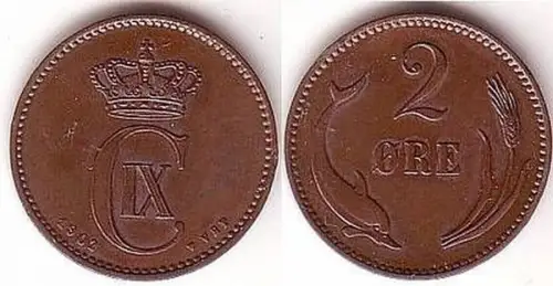2 Öre Kupfer Münze Dänemark 1902