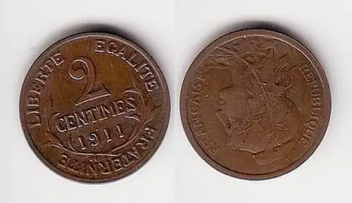 2 Centimes Kupfer Münze Frankreich 1911