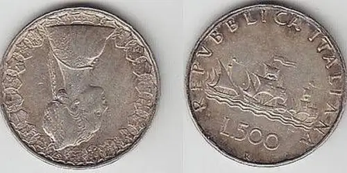 500 Lire Silber Münze Italien 1960 Kolumbus Flotte