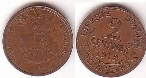 2 Centimes Kupfer Münze Frankreich 1912