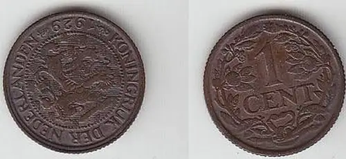 1 Cent Kupfer Münze Niederlande 1929