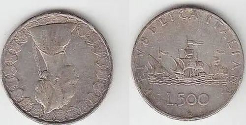 500 Lire Silber Münze Italien 1958 Kolumbus Flotte