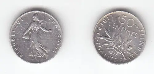 50 Centimes Silber Münze Frankreich 1918 (110902)