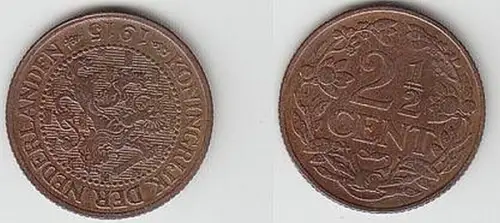 2 1/2 Cent Kupfer Münze Niederlande 1915