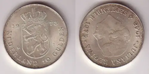 10 Gulden Silber Münze Niederlande 1973