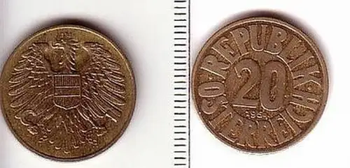 20 Groschen Messing Münze Österreich 1954
