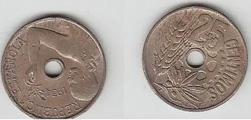 25 Centimos Nickel Münze Spanien 1934