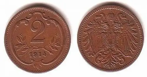 2 Heller Kupfer Münze Österreich 1914
