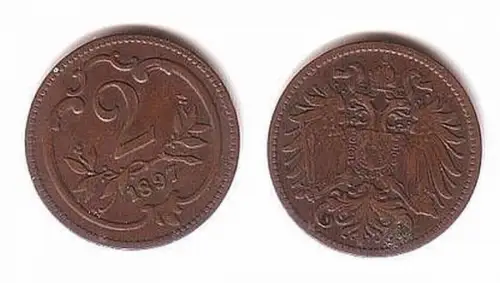 2 Heller Kupfer Münze Österreich 1897