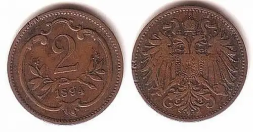 2 Heller Kupfer Münze Österreich 1894