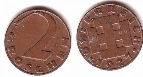2 Groschen Kupfer Münze Österreich 1927