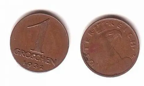 1 Groschen Kupfer Münze Österreich 1932