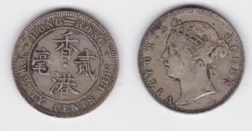 20 Cents Münze Silber Hongkong 1888 Queen Victoria ss (126881)