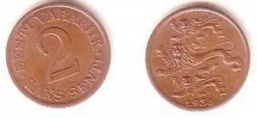 2 Senti Kupfer Münze Estland 1934