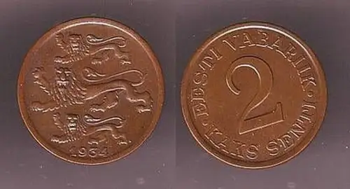2 Senti Kupfer Münze Estland 1934 vz