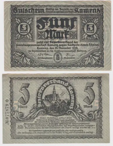 5 Mark Banknote Notgeld Amtshauptmannschaft Kamenz 1918 (117470)