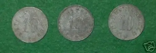 3 verschiedene Notmünzen der Stadt Zwiesel 1919/20