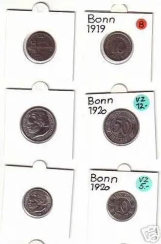 3 x Münzen Notgeld Stadt u. Landkreis Bonn 1919/20