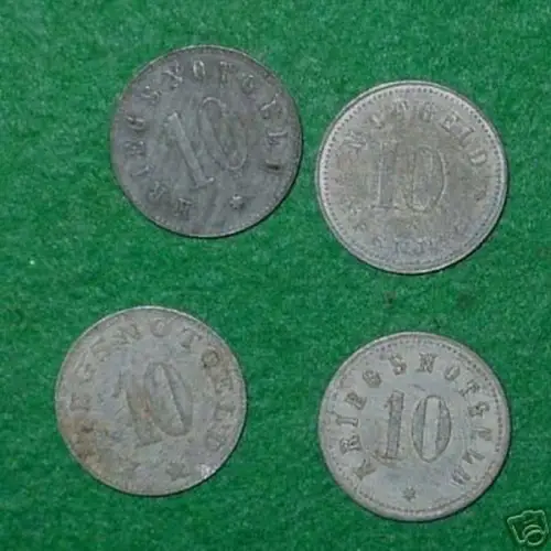 4 verschiedene Notmünzen der Stadt Zwiesel 1920
