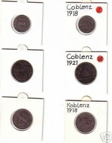 3 x Münzen Notgeld Stadt Coblenz 1918-1921