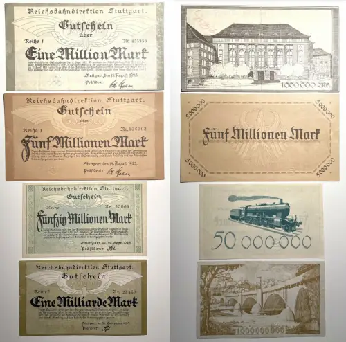 4 Banknoten Reichsbahndirektion Stuttgart 1923 (155192)