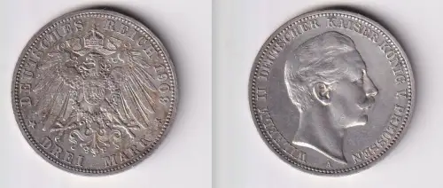 3 Mark Silbermünze Preussen Kaiser Wilhelm II 1909 A Jäger 103 (123730)